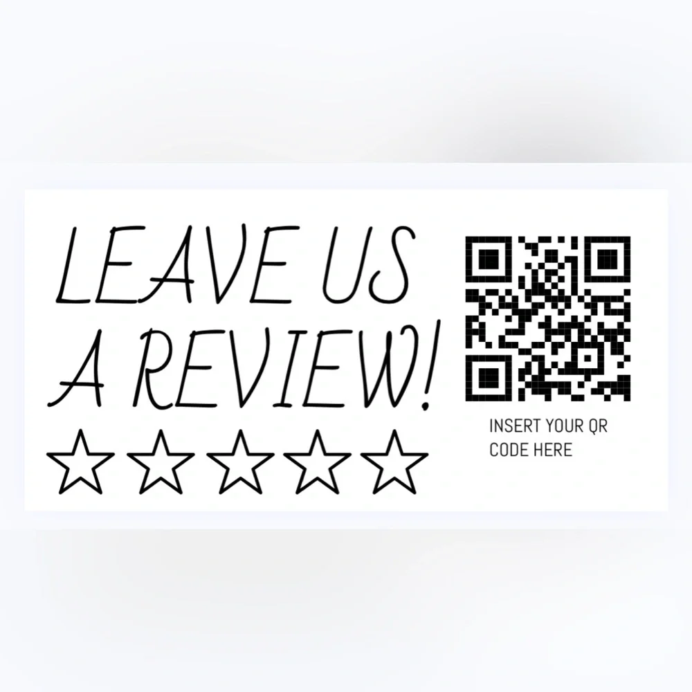 30 CUSTOM STICKERS - 2” x 1” - LEAVE US A REVIEW - PERSONALIZED W/ YOUR QR CODE